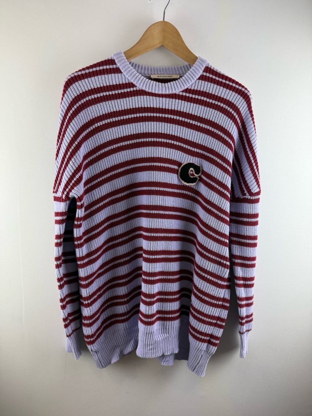 être cécile Oversized Striped Cotton Knit Sweater Purple & Burgundy -Size 34 S/M